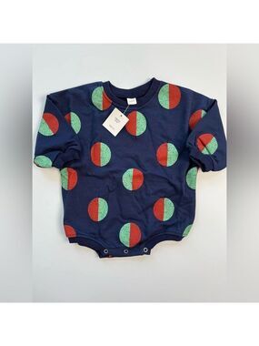Navy Blue and Red Polka Dot Kids Sweater Bodysuit Bubble Romper